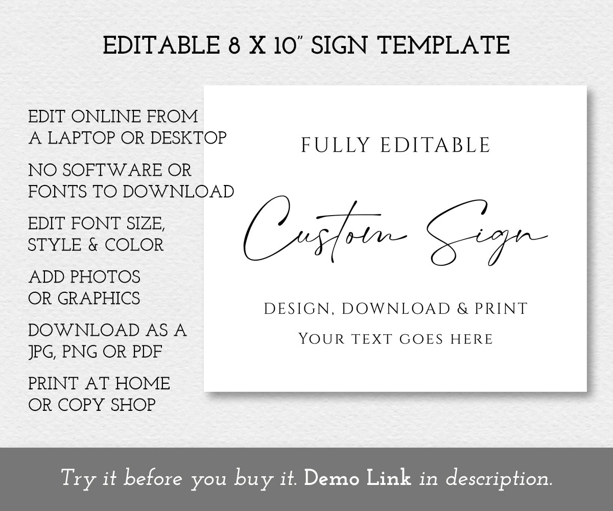 8 x 10" Sign Template, Full Editable custom Sign, landscape orientation