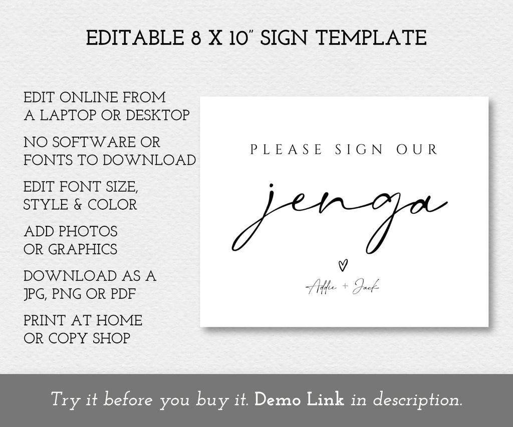 Sign our jenga guestbook sign 8 x 10" editable sign template