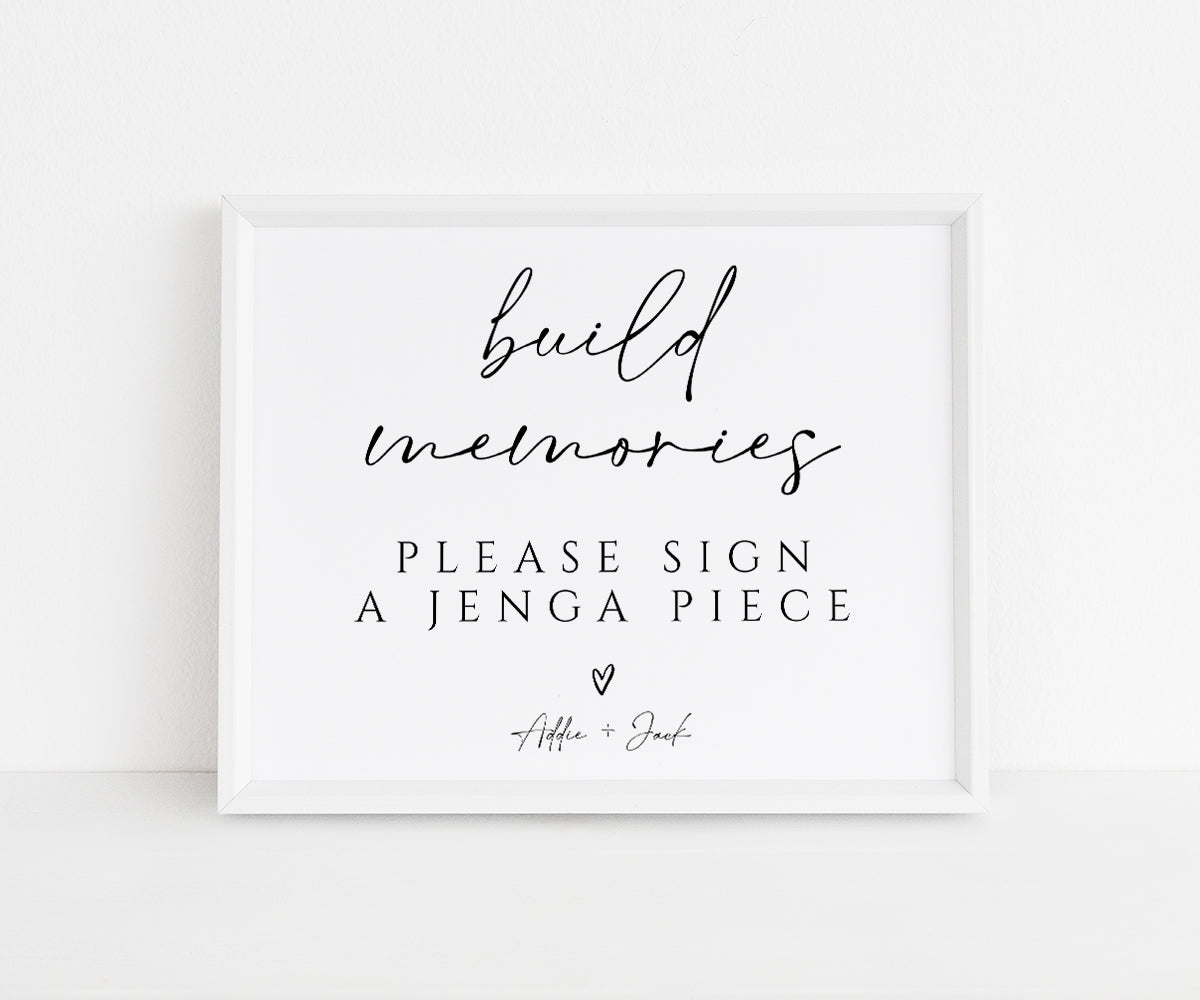Build Memories, please sign a jenga piece personalized jenga guest book sign