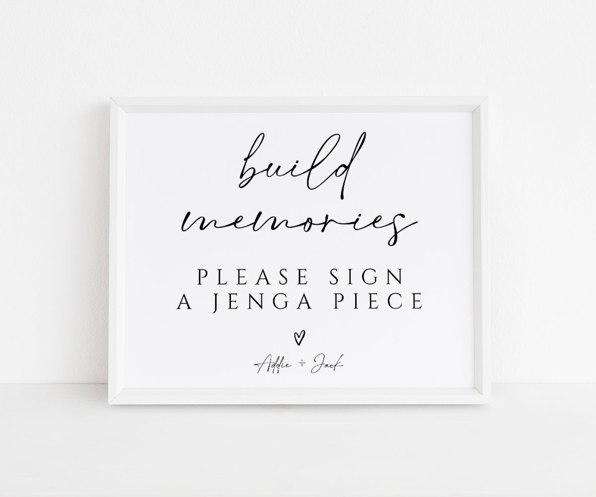 Build Memories, please sign a jenga piece personalized jenga guest book sign