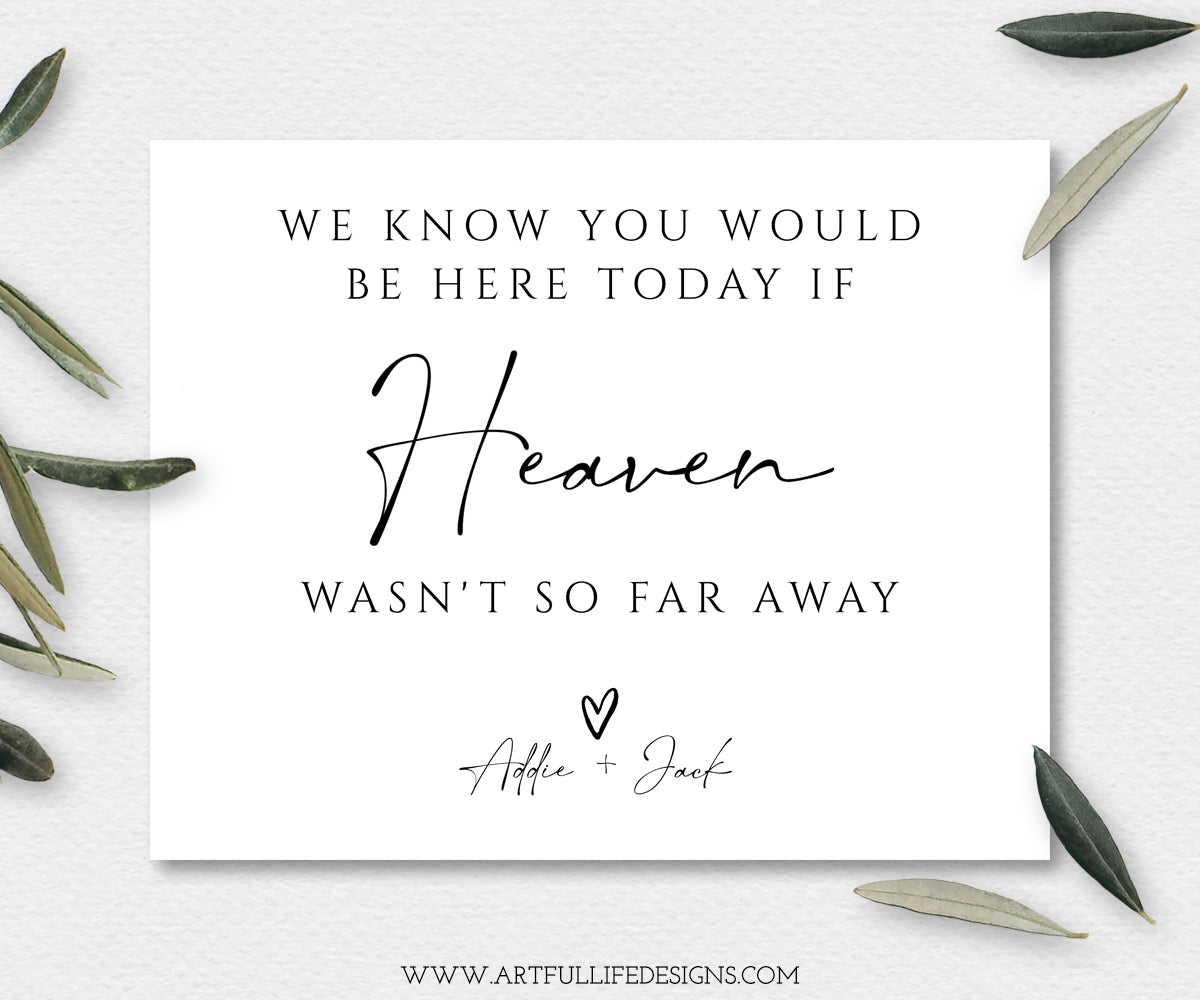 Wedding Memorial Sign, We Know You Would be Here today if Heaven wasn't so far away
