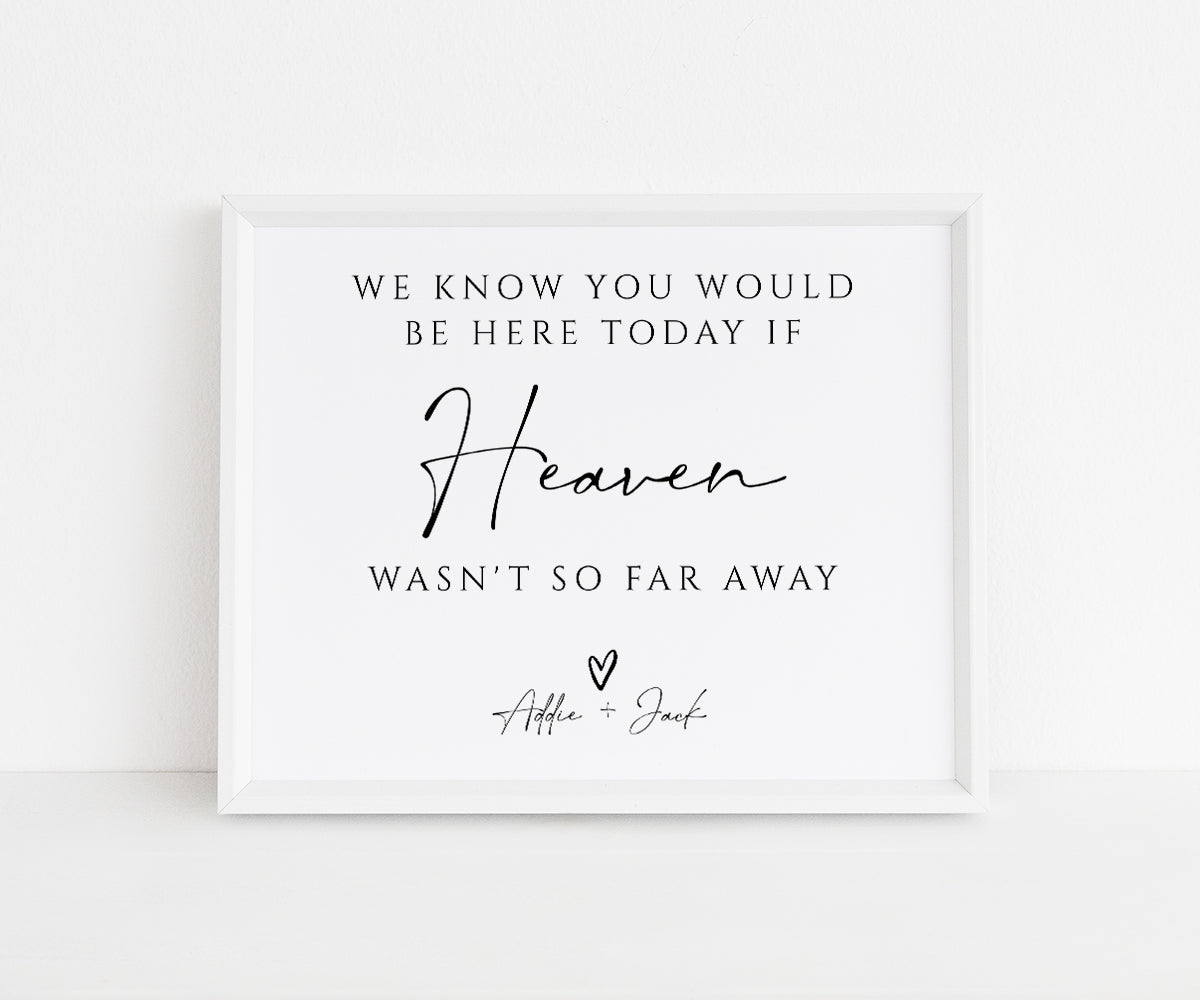 We know you would be here today if Heaven wasn't so far away, Wedding Memorial Sign 