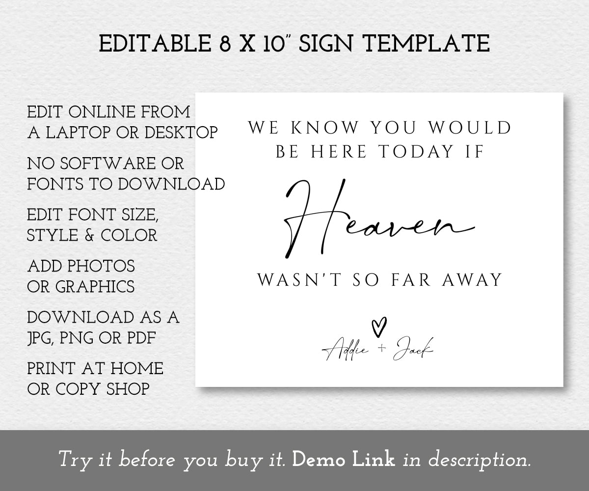 8 x 10" Wedding memorial Sign template
