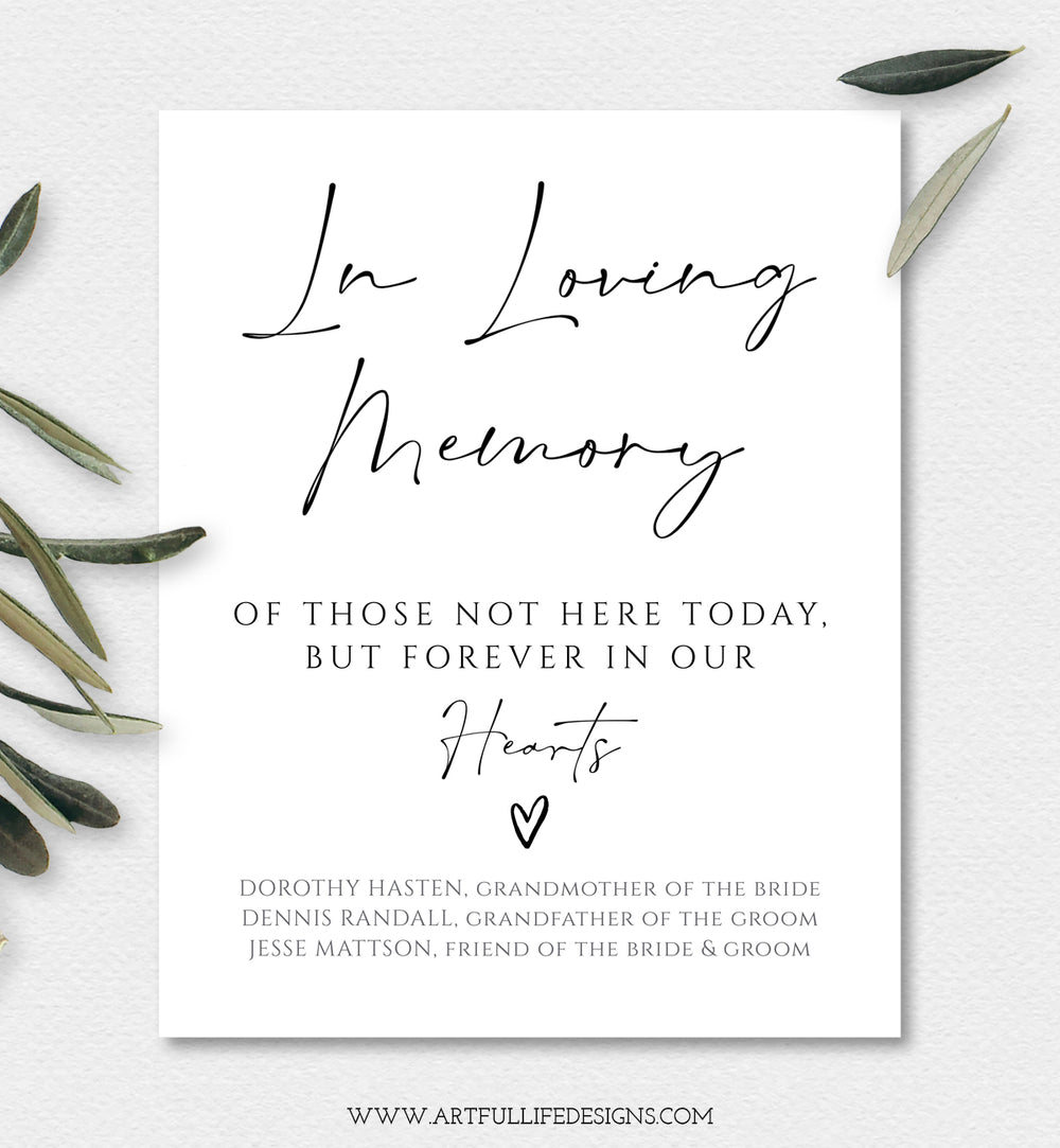 In Loving Memory Wedding Memorial Table Sign Editable Template, Instan ...