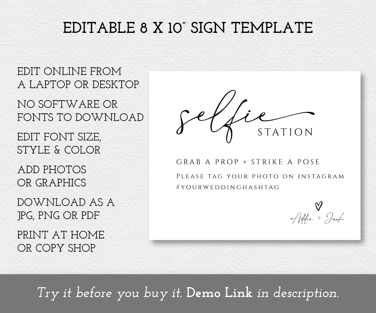8 x 10" Selfie Station Sign Editable Template