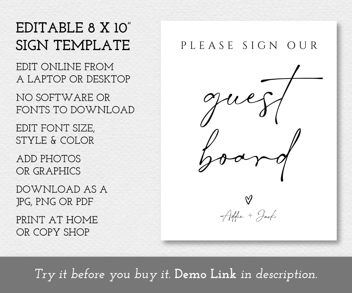Guest Board 8 x 10" editable sign template