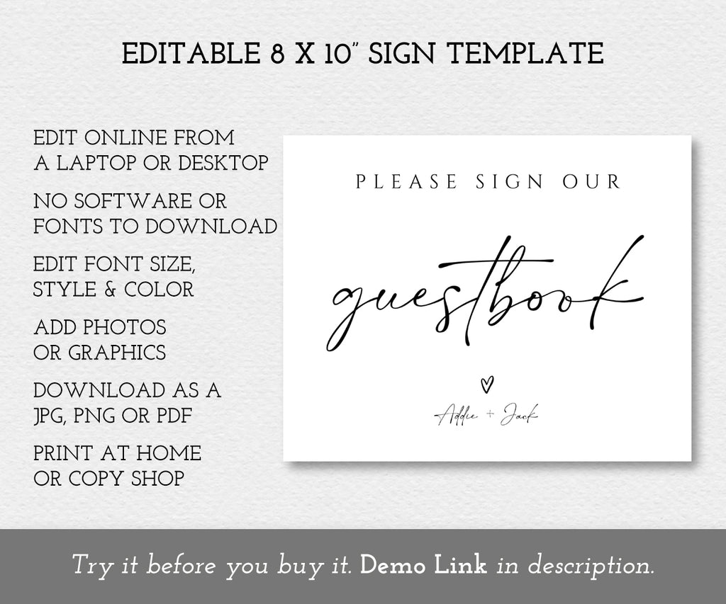 Please sign our guestbook, editable 8 x 10" sign template