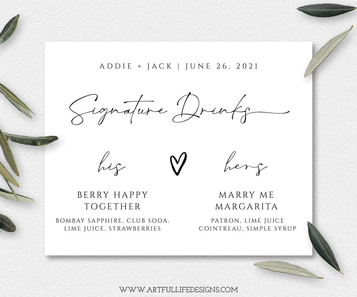 Signature Drinks Wedding Sign, His and Hers Signature Drinks