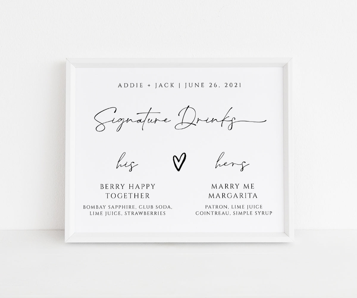 Wedding Bar Sign for Bride and Groom Signature Drinks