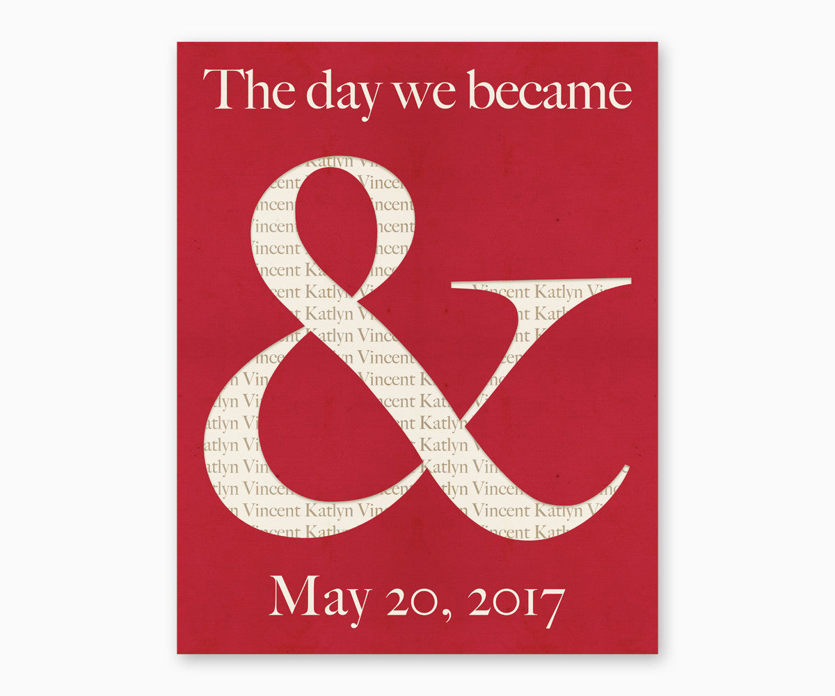 Ampersand &quot;The Day That We Became&quot; Wedding or Anniversary Wall Art, Red
