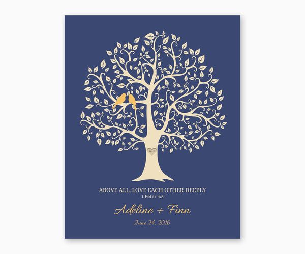 Above All, Love Each Othe Deeply, 1 Peter 4:8, Love Birds in Tree, Wedding or Anniversary Wall Art, Yellow birds