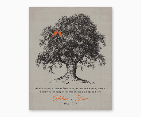 Personalized Thank You Wedding Gift for Parents from Bride and Groom, Wall Art, gray tree