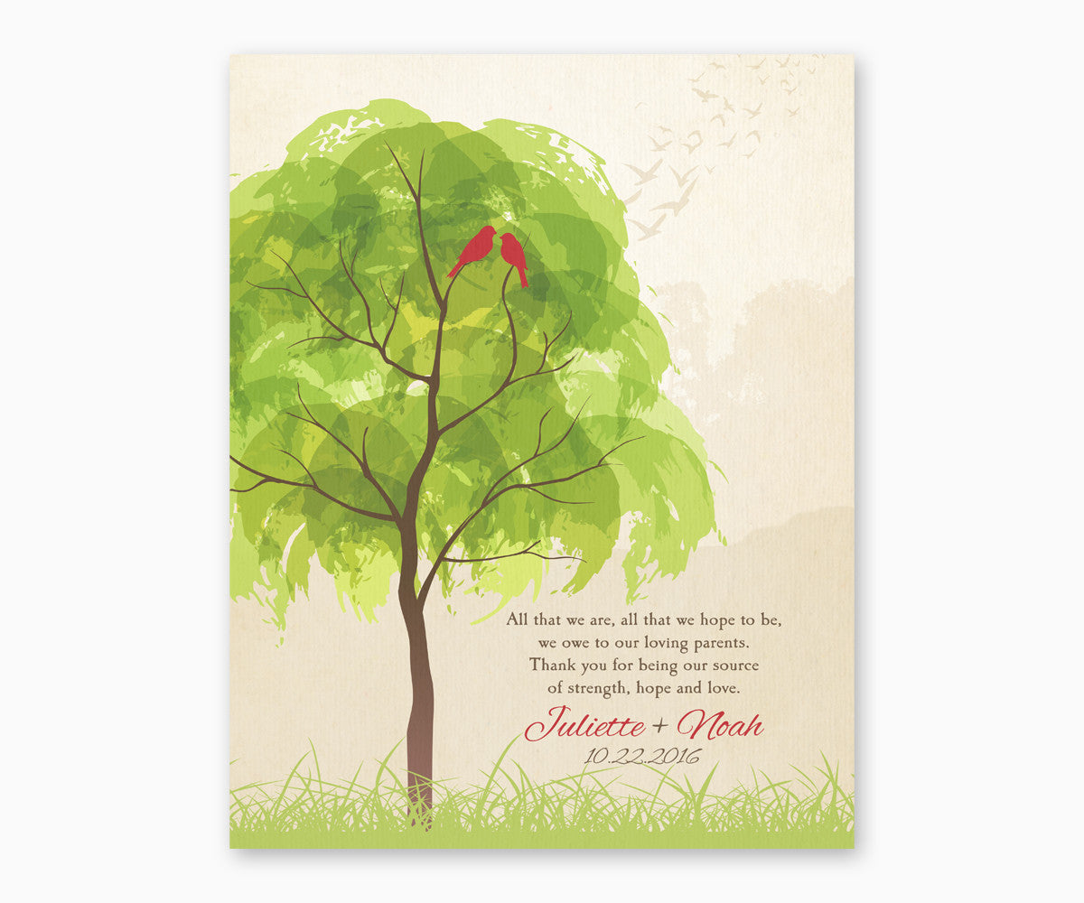 Thank You Wedding Gift for Parents from Bride and Groom, Red Love Birds, Wall Art, 
