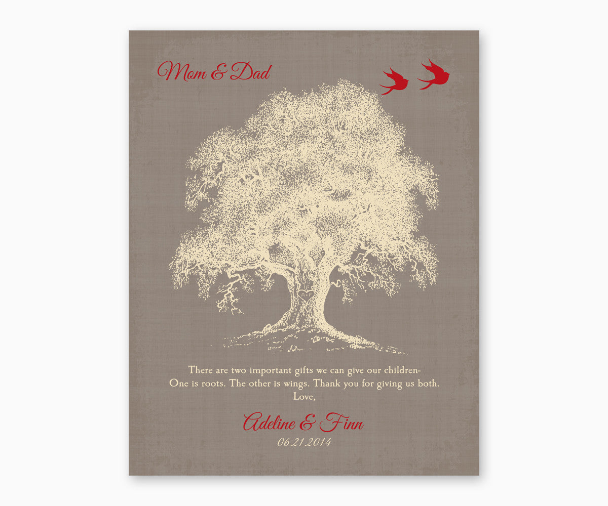 Roots and Wings Thank You Gift for Parents Wall Art, Warm Gray