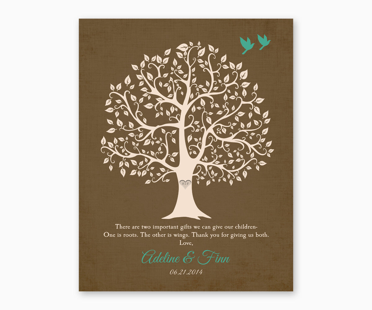 Roots and Wings Parents Wedding Gift Wall Art, Brown