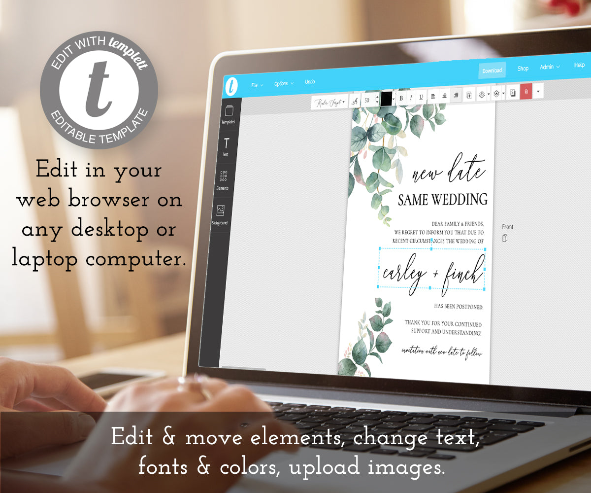 New Wedding Date, Postponed Wedding Announcement, Change of Plans Card, Digital Announcement, Instant Download, How to Edit in Templett