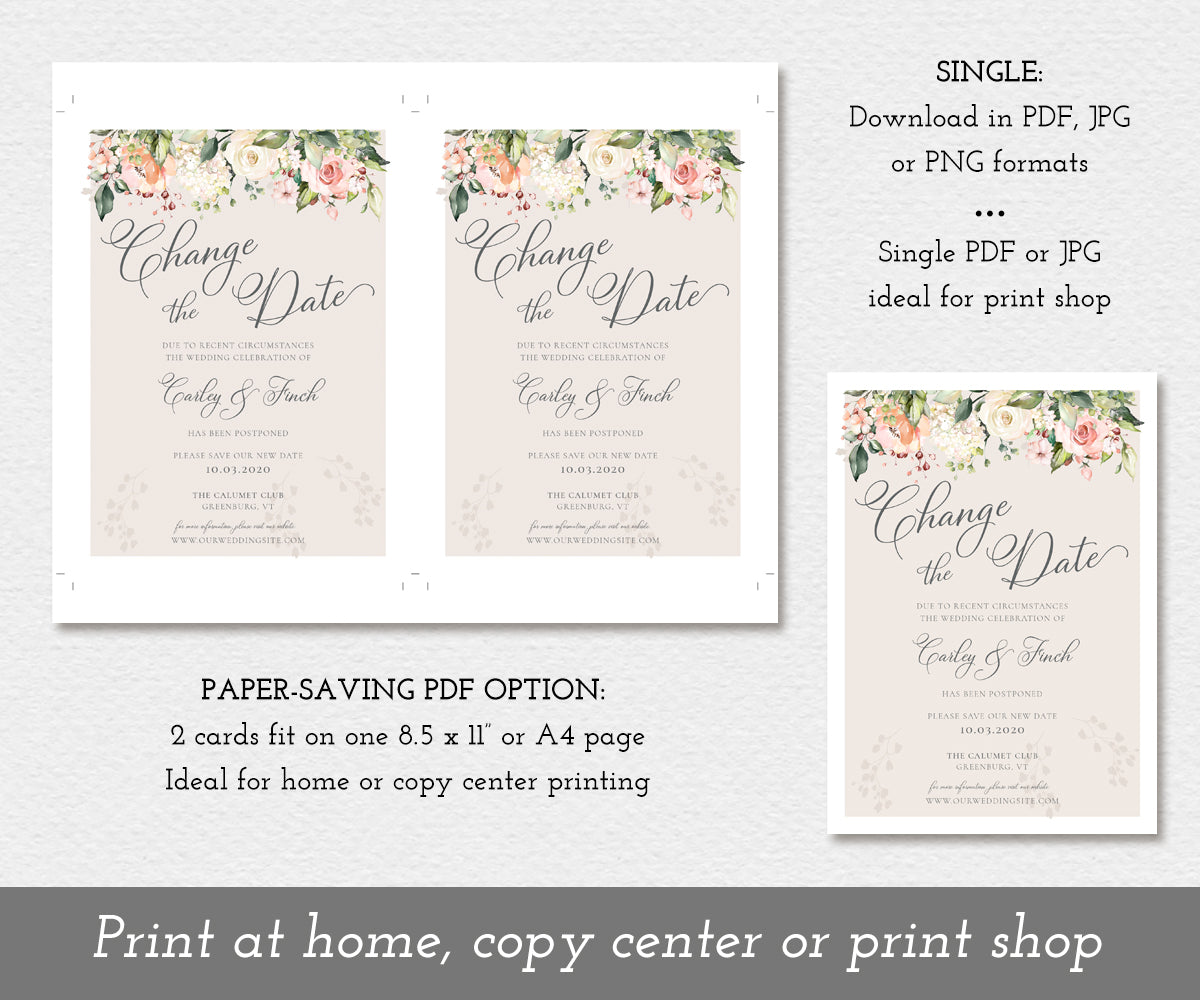 download options for a pink and white floral change the date card template