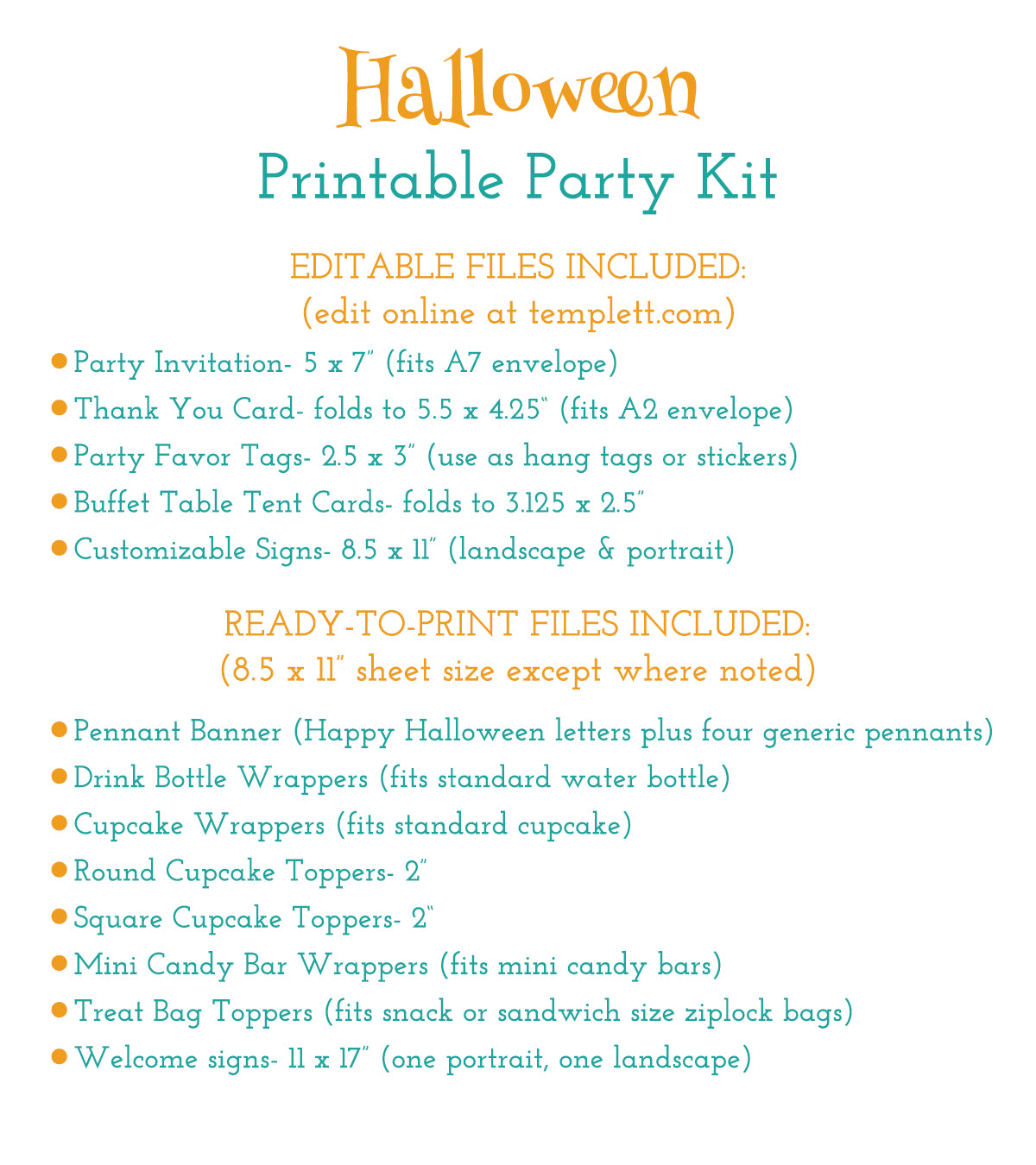 Artful Life Designs Halloween Party Printables What's Included