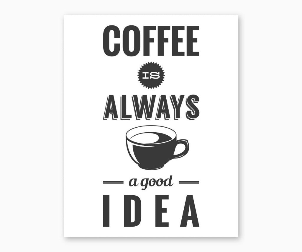 Coffee Is always a good idea black text on white background kitchen wall art printable.