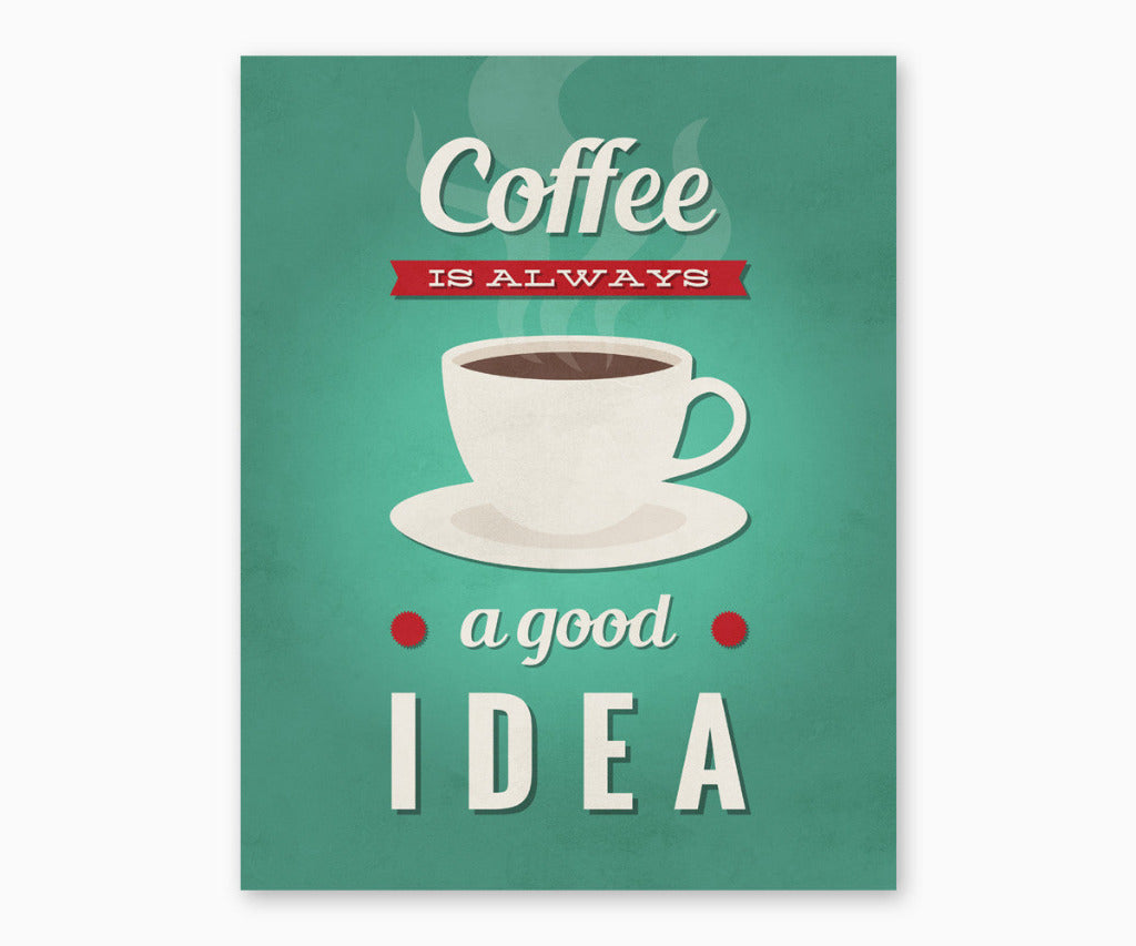 Coffee Is always a good idea retro kitchen wall art printable with green background.