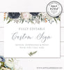 navy and white floral custom sign for weddings, showers or special events, 10 x 8 inch landscape