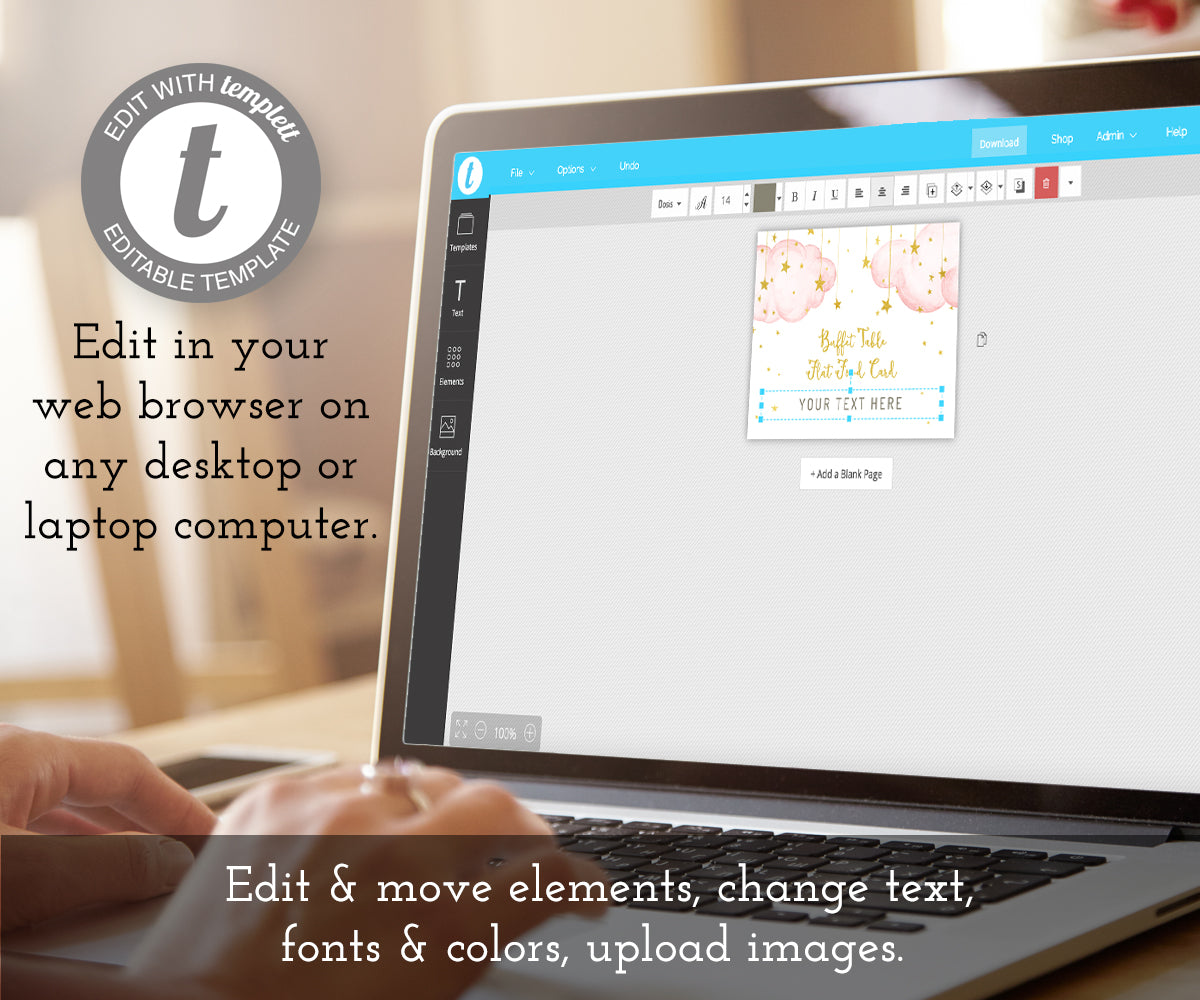 Buffet food card editable on laptop computer.