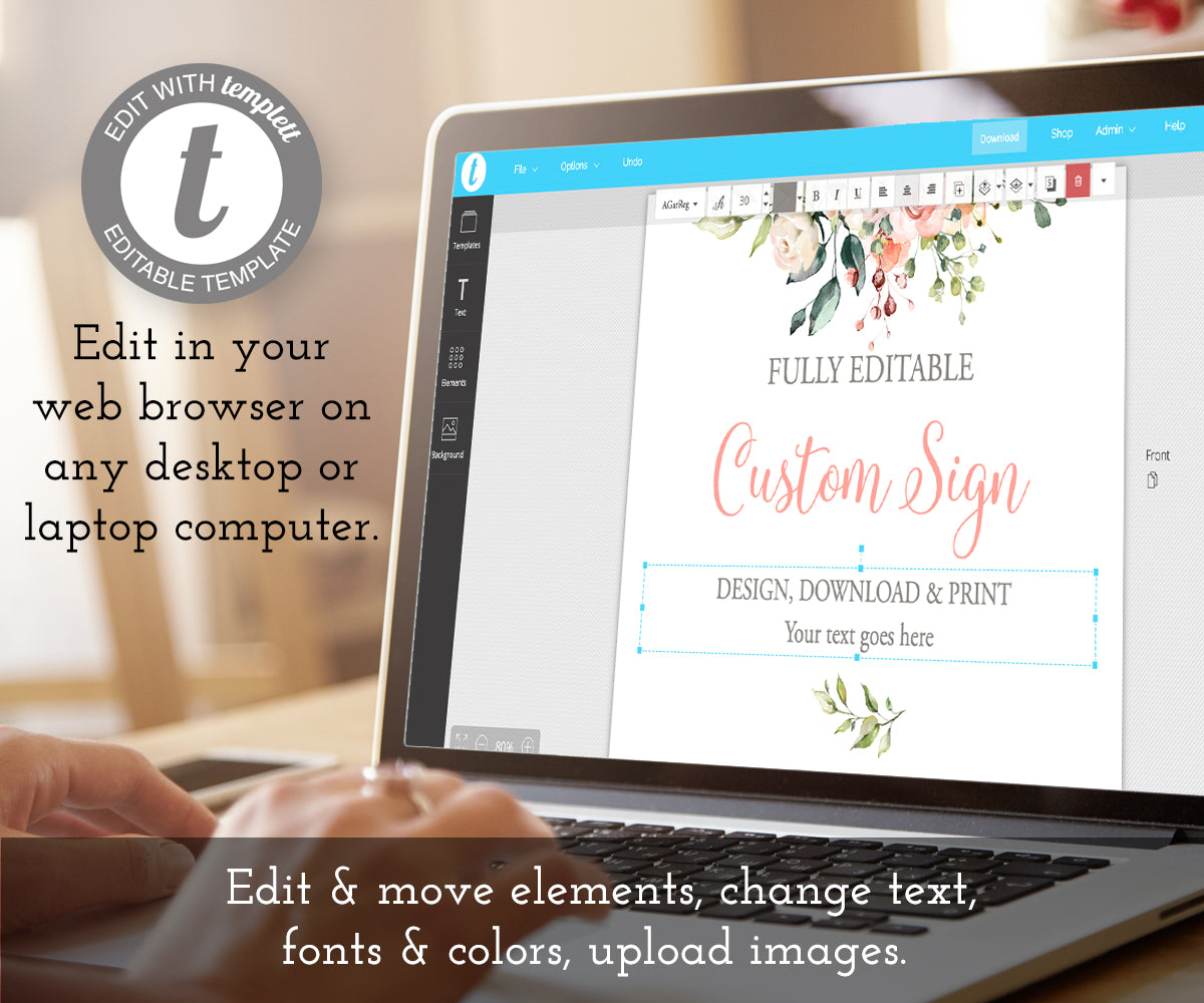 edit online pink and white floral custom wedding sign template