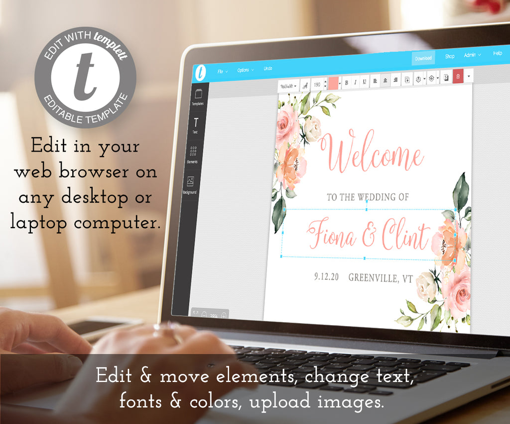 edit online pink and white wedding welcome sign template