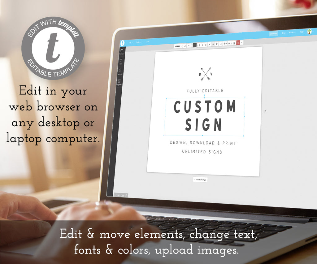 editing a custom sign template online using a laptop computer