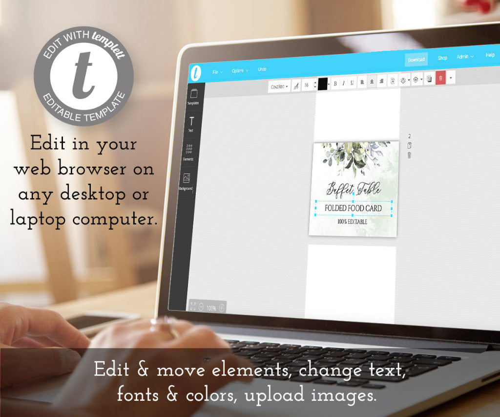 Greenery Baby shower buffet food card template.