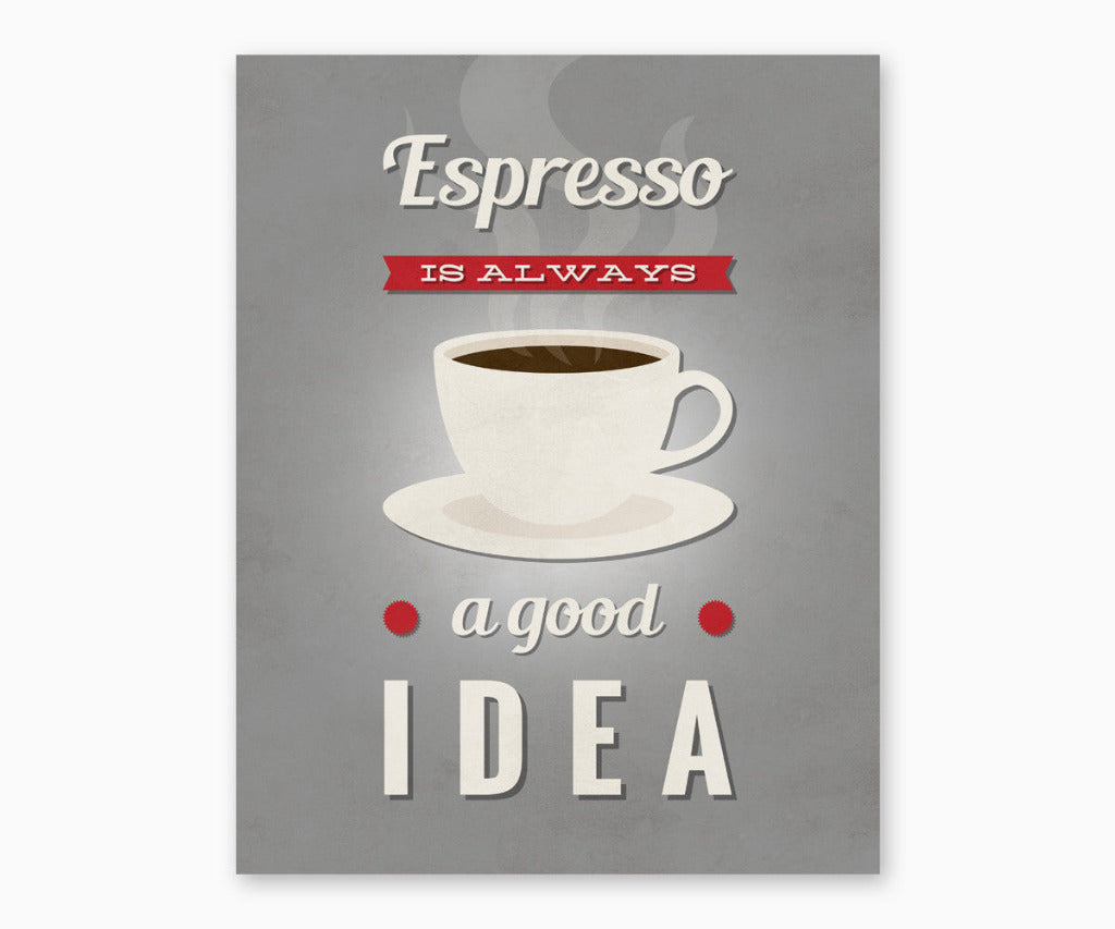 Espresso Is always a good idea retro kitchen wall art printable with gray background.