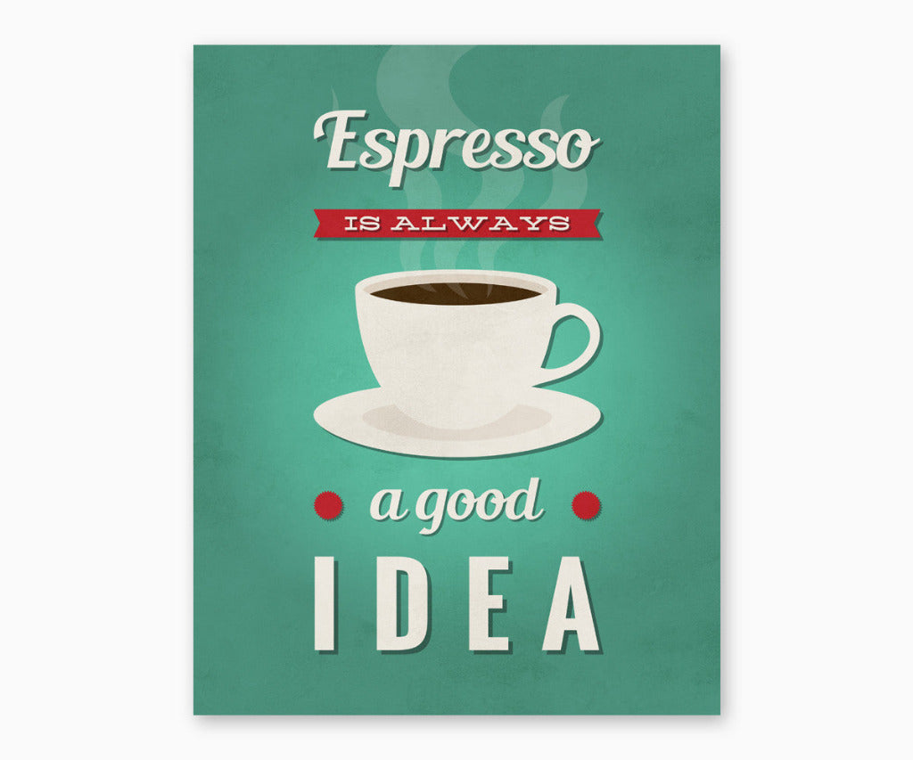 Espresso Is always a good idea retro kitchen wall art printable with green background.