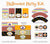 Halloween party kit of ready to print designs including food cards, cupcake wrappers & toppers, favor tags & bottle wrappers.