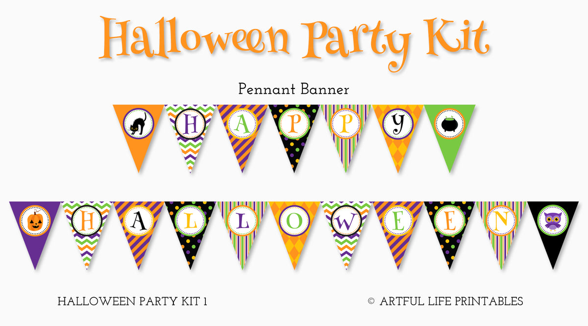 Printable Happy Halloween pennant banner.