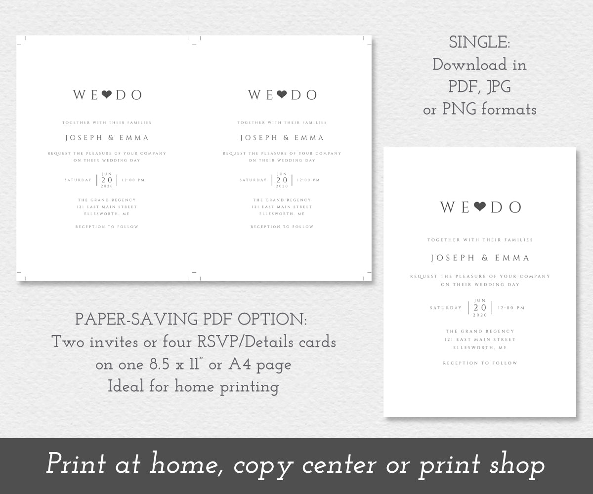 Paper saver download option for minimalist wedding invitation.