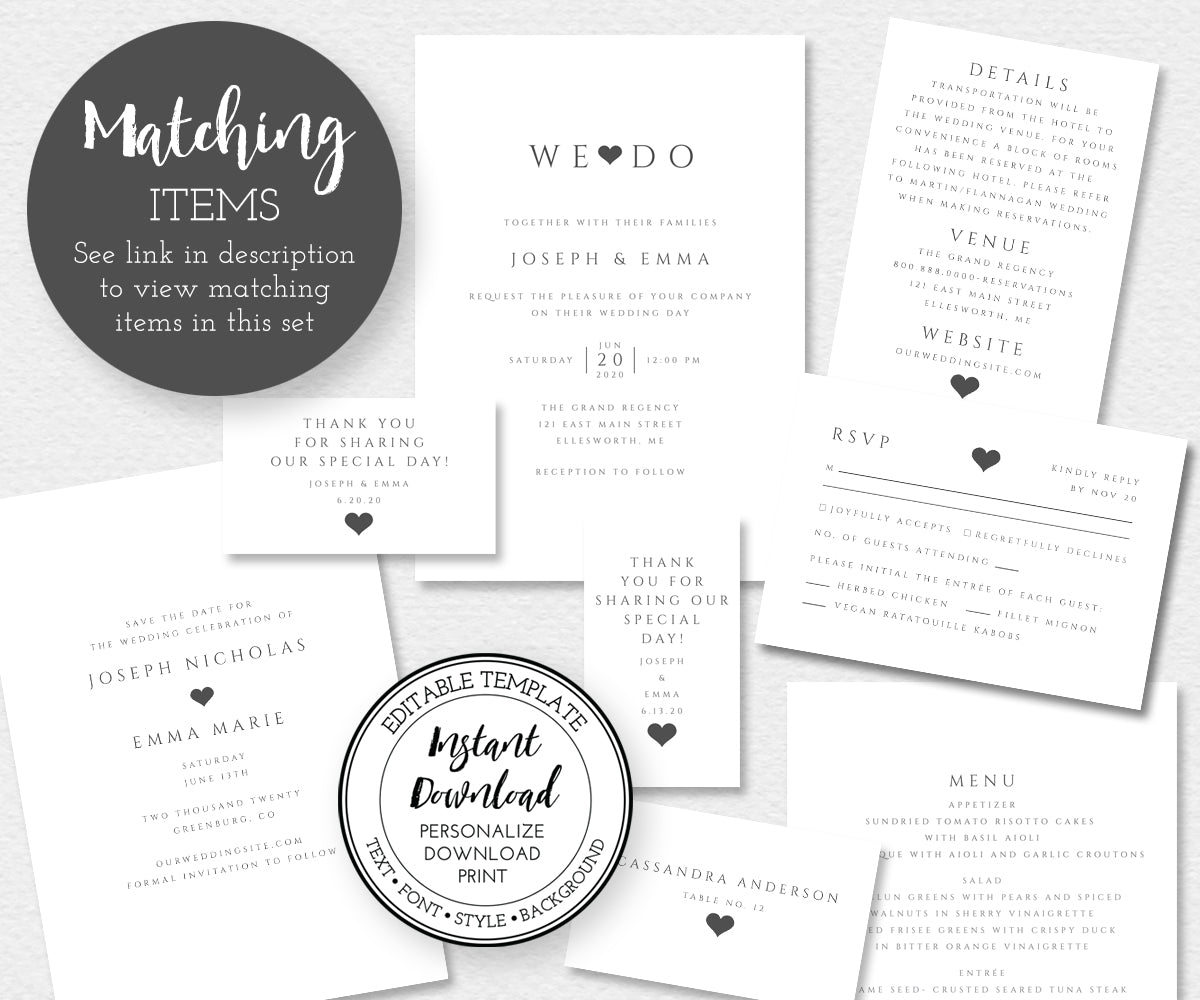 minimalist wedding stationery matching items w112 collection