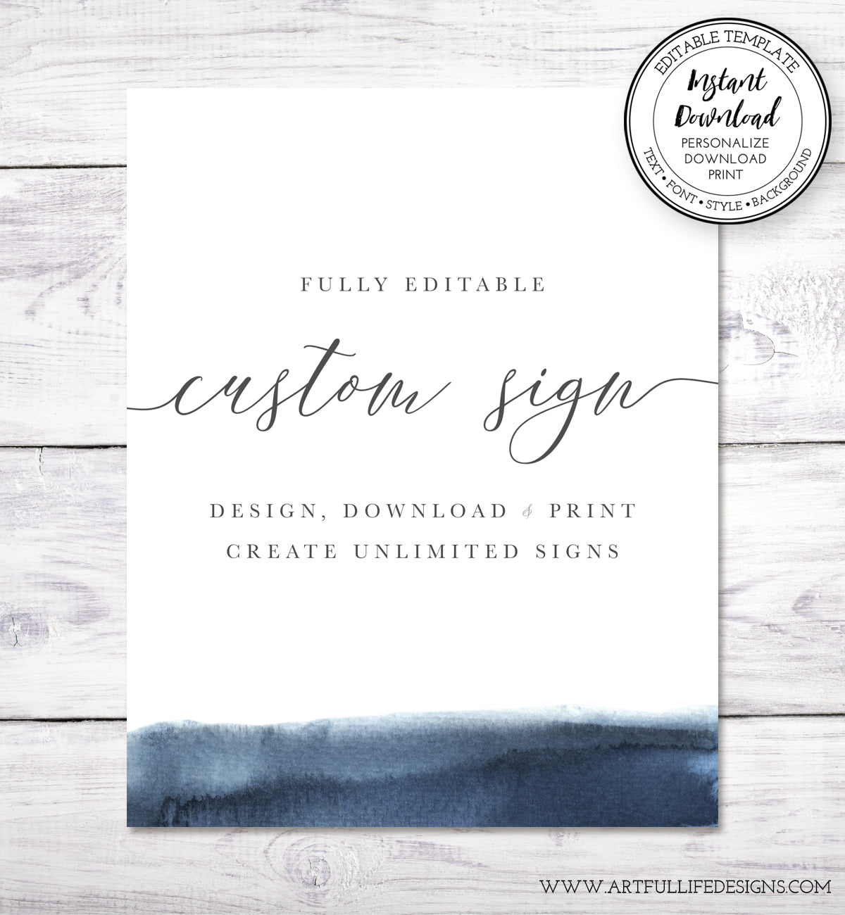 modern wedding custom sign with blue watercolor accent,  8 x 10 portrait orientation