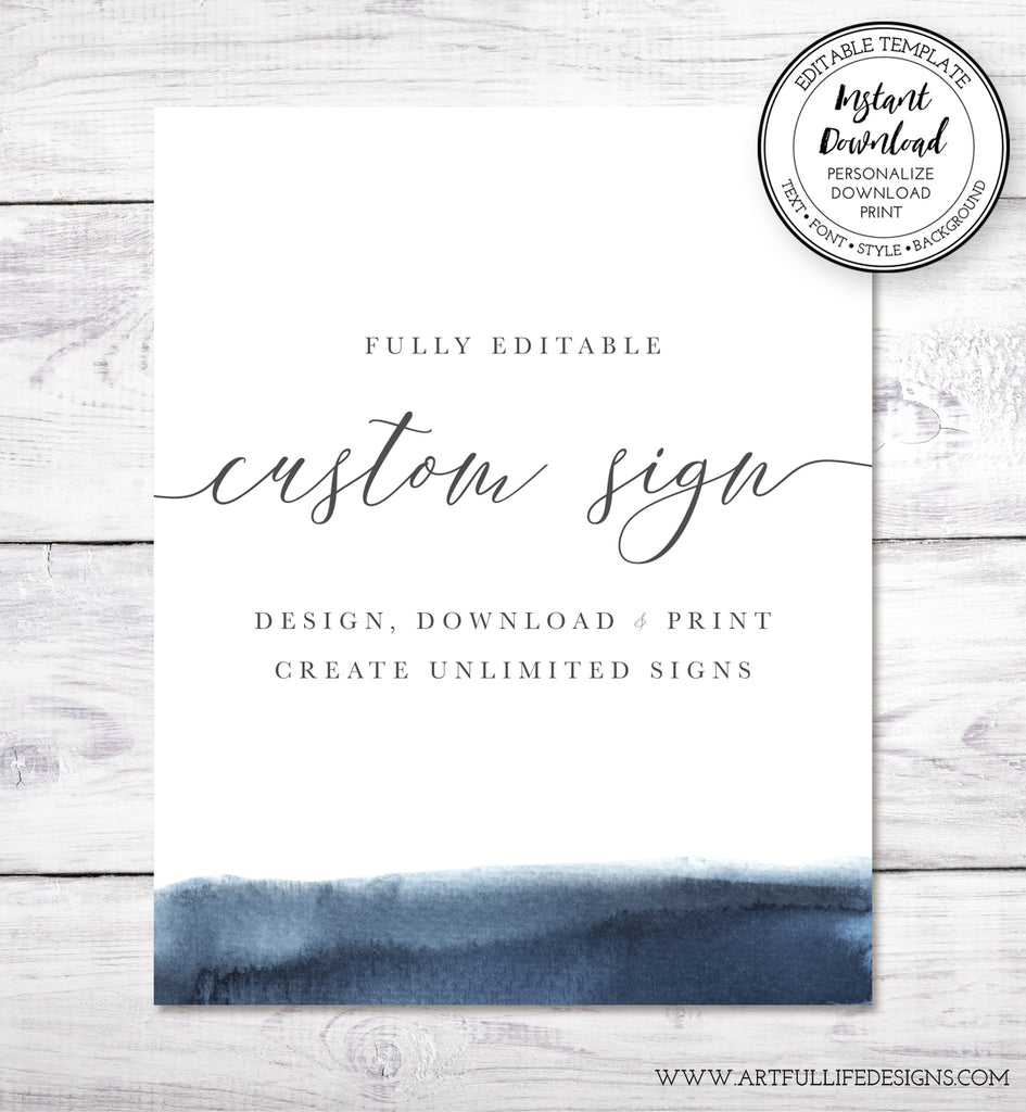 modern wedding custom sign with blue watercolor accent,  8 x 10 portrait orientation