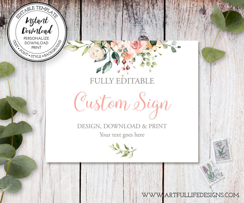 pink and white floral custom wedding sign, 10 x 8 inch landscape