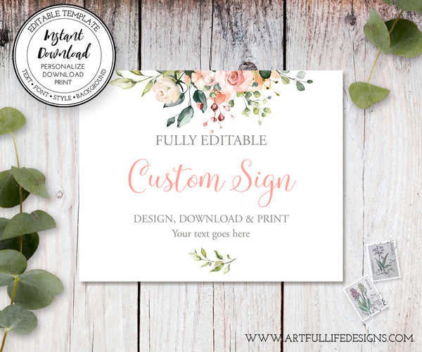 pink and white floral custom wedding sign, 10 x 8 inch landscape