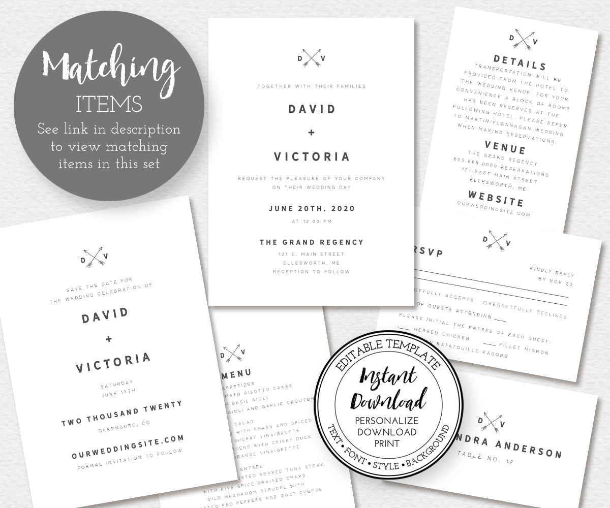 modern tribal wedding stationery matching items