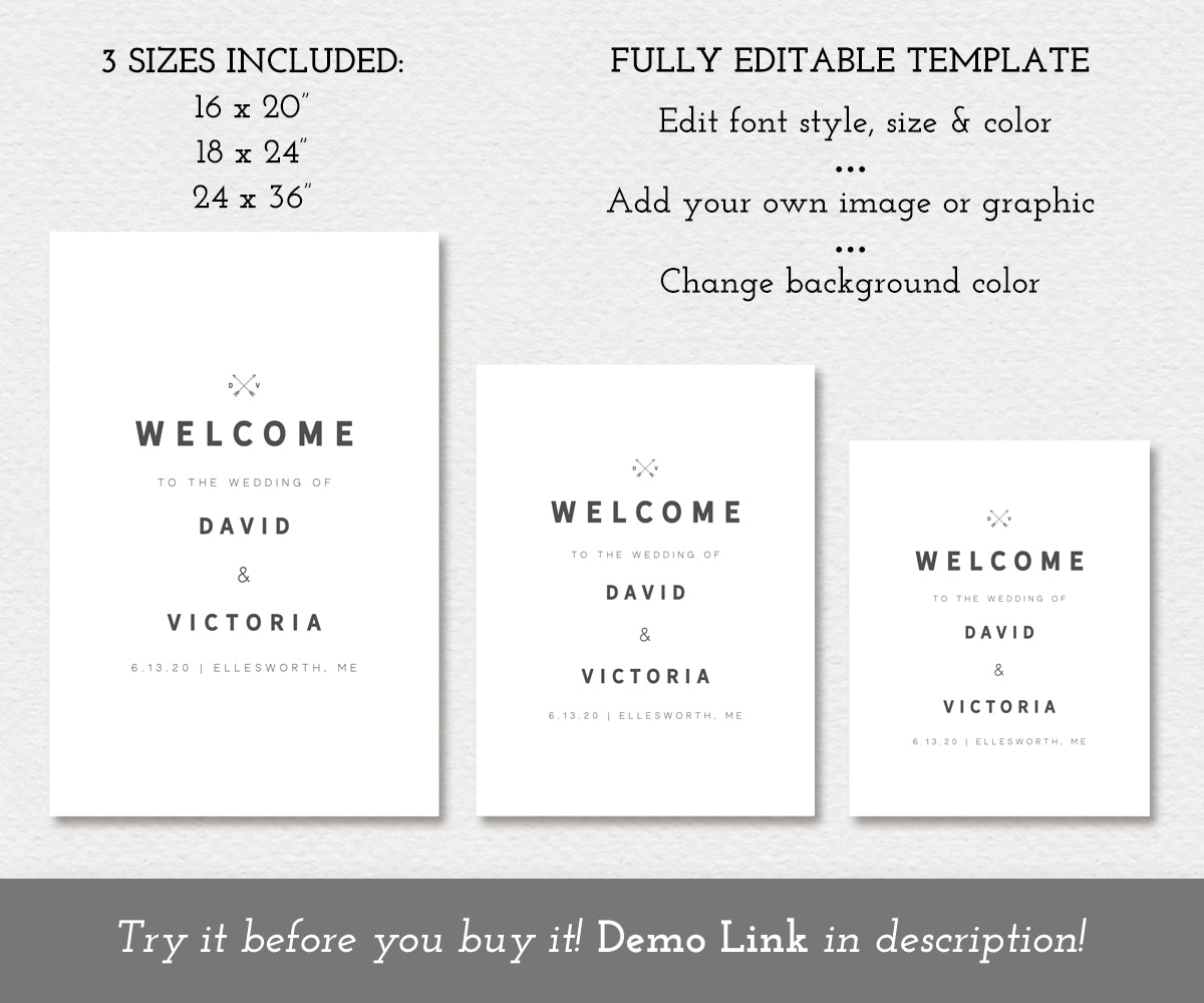 modern tribal wedding welcome sign template in three sizes