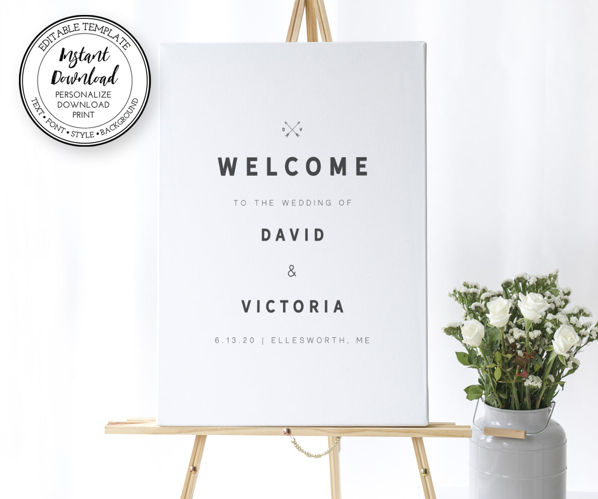 modern tribal wedding welcome sign on easel