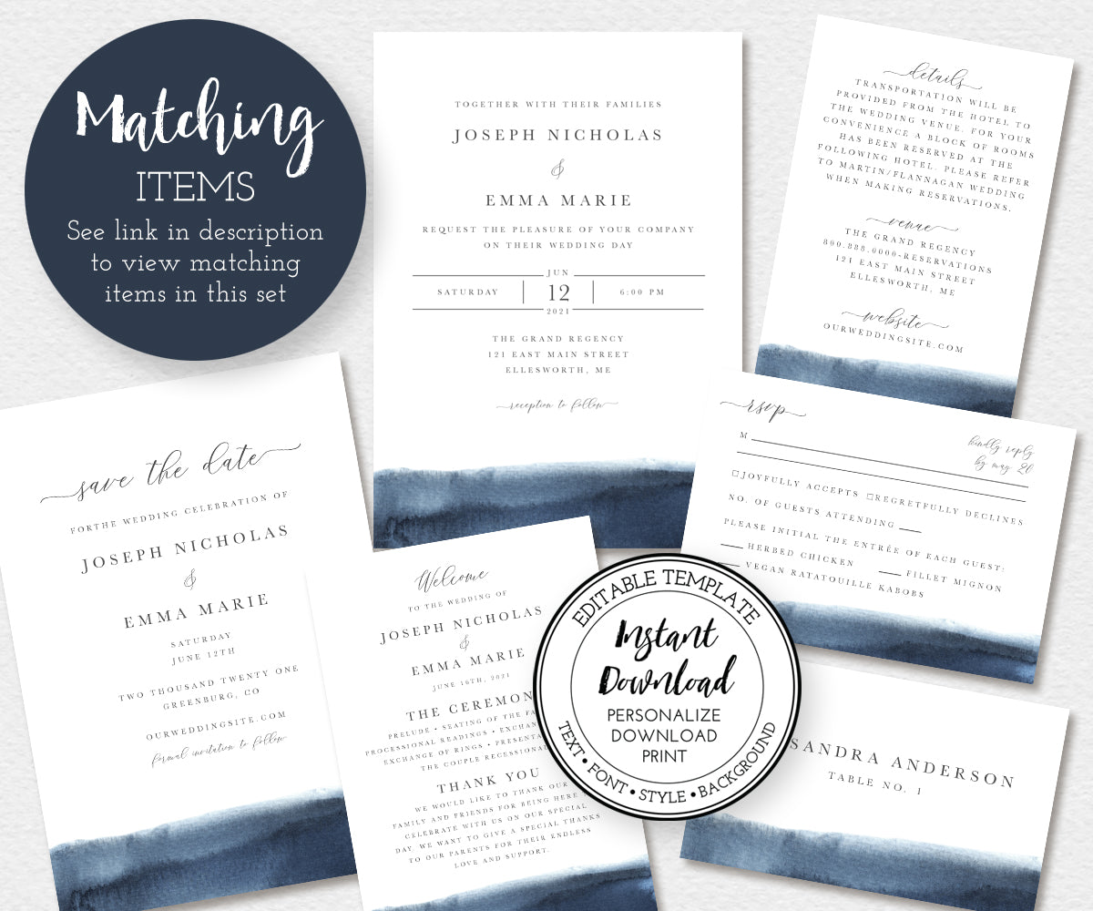 w111 modern minimalist wedding stationery set of matching items