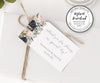 navy and white floral horizontal wedding favor tag
